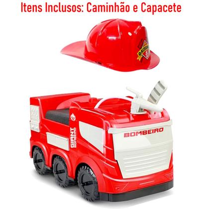 Imagem de Quadriciclo Infantil Motoca Bombeiros Lança Água Bebês Crianças até 50kg + Chapéu