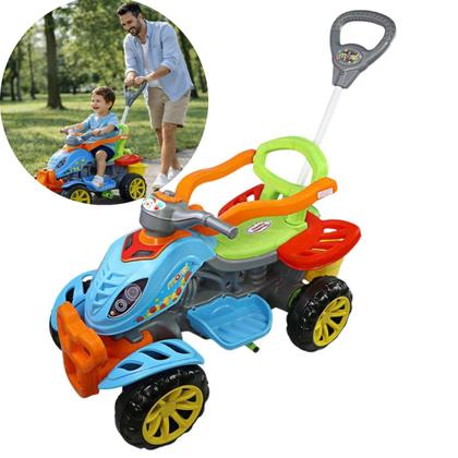 Imagem de Quadriciclo Motoca Motoquinha Infantil Carrinho De Passeio Haste Empurrador Moto Menina Menino Colorido Criança