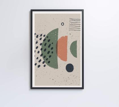 Imagem de Quadro Abstrato Círculo, Pontos e Meia Lua