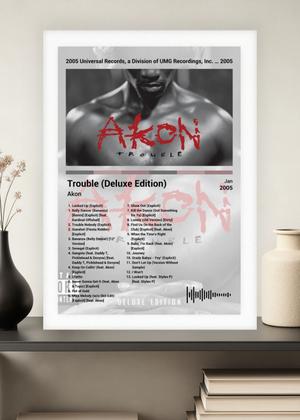 Imagem de Quadro Akon Trouble (Deluxe Edition) (Light) Com Vidro Branca Tamanho:21cm x 30cm (A4)