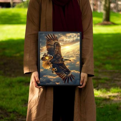 Imagem de Quadro Arquétipo Águia Com Chave De Ouro 33x24cm - com vidro