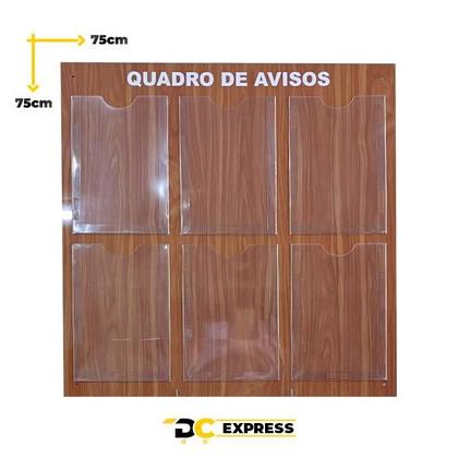 Imagem de Quadro Aviso e Gestão 6 Displays A4 ACM Madeira Imbuia Painel Porta Folha Organização Parede Mural Lembrete Recado Empresa Escritório Profissional