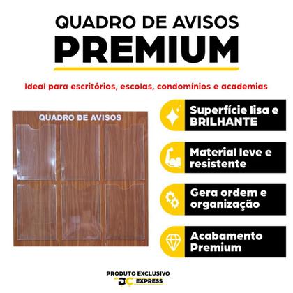 Imagem de Quadro Aviso e Gestão 6 Displays A4 ACM Madeira Imbuia Painel Porta Folha Organização Parede Mural Lembrete Recado Empresa Escritório Profissional