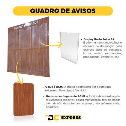 Imagem de Quadro Aviso e Gestão 6 Displays A4 ACM Madeira Imbuia Painel Porta Folha Organização Parede Mural Lembrete Recado Empresa Escritório Profissional