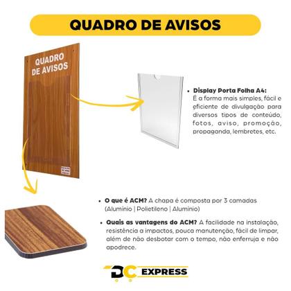 Imagem de Quadro Aviso e Gestão Á Vista 1 Display A4 ACM Madeira Imbuia Resistente Profissional Mural Recados Lembretes Empresa Parede Escritório