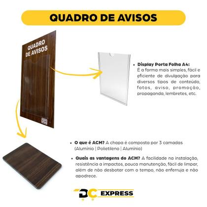 Imagem de Quadro Aviso e Gestão Á Vista 1 Display A4 ACM Madeira Mogno Organização Profissional Mural Recados Lembretes Empresa Parede