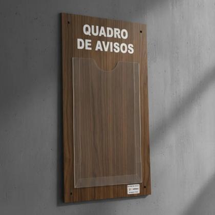 Imagem de Quadro Aviso e Gestão Á Vista 1 Display A4 ACM Madeira Mogno Organização Profissional Mural Recados Lembretes Empresa Parede