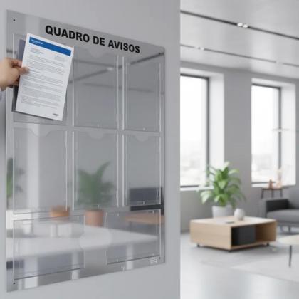 Imagem de Quadro Aviso E Gestão Á Vista Premium 8 Displays A4 ACM Prata Espelhado Organização Painel Mural Recados Lembretes Empresa Escritório Academia