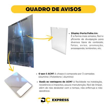 Imagem de Quadro Aviso E Gestão Á Vista Premium 8 Displays A4 ACM Prata Espelhado Organização Painel Mural Recados Lembretes Empresa Escritório Academia