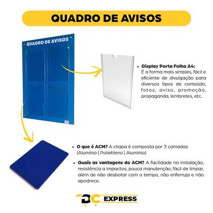 Imagem de Quadro Aviso Gestão 4 Displays Transparente A4 Acm Azul