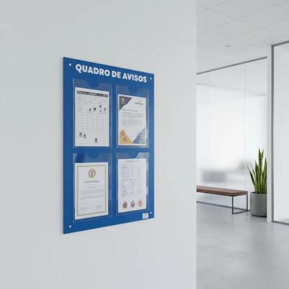 Imagem de Quadro Aviso Gestão 4 Displays Transparente A4 Acm Azul