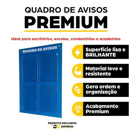 Imagem de Quadro Aviso Gestão 4 Displays Transparente A4 Acm Azul