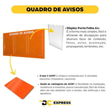 Imagem de Quadro Aviso Gestão Á Vista 3 Displays A4 ACM Laranja