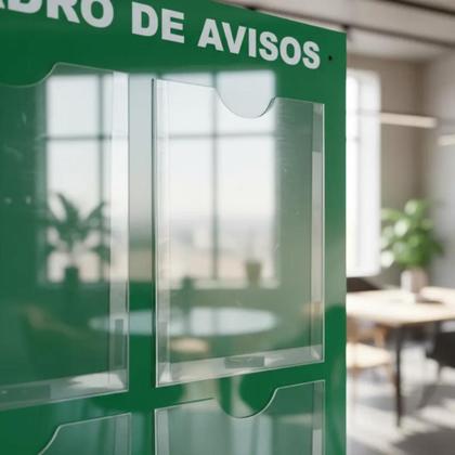 Imagem de Quadro Aviso Gestão Á Vista 4 Displays Transparente A4 Acm Verde Parede Organização Porta Folha Mural Recado Lembrete Empresa Condomínio Academia