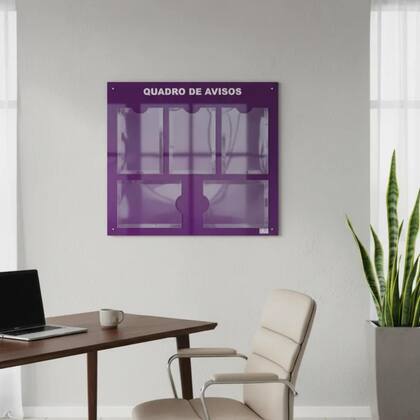 Imagem de Quadro Aviso Gestão Á Vista 5 Displays A4 Acm Roxo Painel Mural Porta Folhas Lembretes Organização Recados Parede Empresa Escritório Condomínio