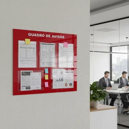 Imagem de Quadro Aviso Gestão Á Vista 5 Displays A4 Acm Vermelho Painel Decorativo Mural Recados Porta Folha Organização Empresa Parede Escritório Condomínio