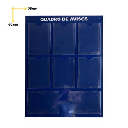 Imagem de Quadro Aviso Gestão à Vista 8 Displays A4 ACM Azul Organização Profissional Comunicação Interna Parede Escritório Empresa Painel Recado Lembrete Mural