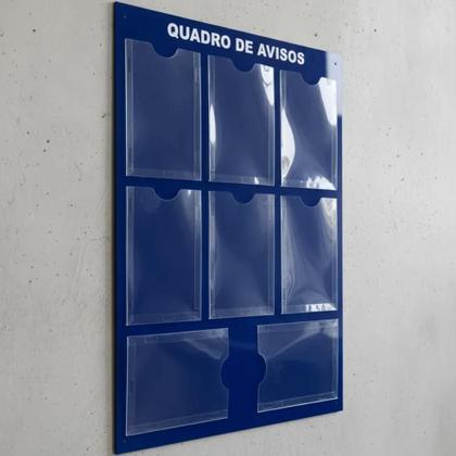 Imagem de Quadro Aviso Gestão à Vista 8 Displays A4 ACM Azul Organização Profissional Comunicação Interna Parede Escritório Empresa Painel Recado Lembrete Mural