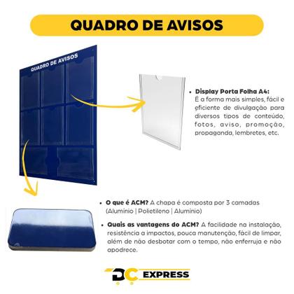 Imagem de Quadro Aviso Gestão à Vista 8 Displays A4 ACM Azul Organização Profissional Comunicação Interna Parede Escritório Empresa Painel Recado Lembrete Mural