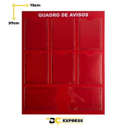 Imagem de Quadro Aviso Gestão à Vista 8 Displays A4 em ACM Vermelho Mural Informativo Painel Recados Lembretes Organização Parede Empresa Escritório Condomínio