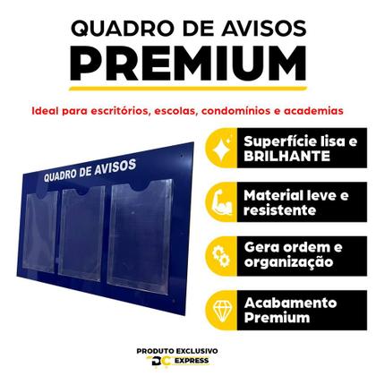 Imagem de Quadro Aviso Gestão Á Vista Informativo 3 Displays A4 Acm Azul Profissional Painel Porta Folhas Lembretes Recado Parede Empresa Escritório Condomínio