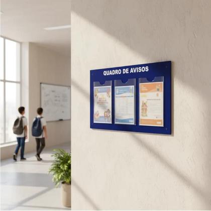 Imagem de Quadro Aviso Gestão Á Vista Informativo 3 Displays A4 Acm Azul Profissional Painel Porta Folhas Lembretes Recado Parede Empresa Escritório Condomínio