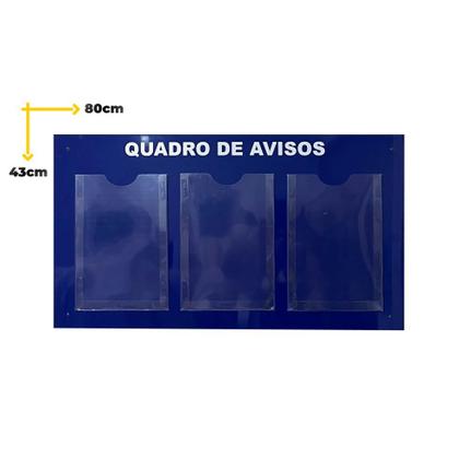 Imagem de Quadro Aviso Gestão Á Vista Informativo 3 Displays A4 Acm Azul Profissional Painel Porta Folhas Lembretes Recado Parede Empresa Escritório Condomínio