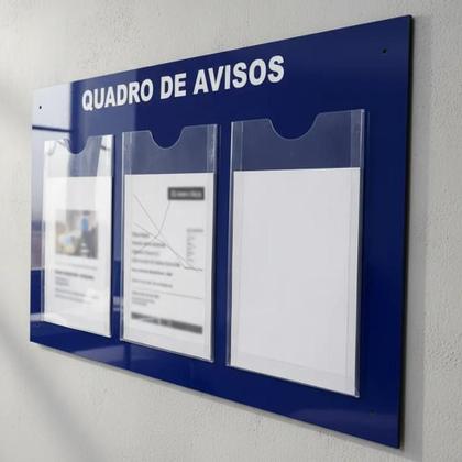 Imagem de Quadro Aviso Gestão Á Vista Informativo 3 Displays A4 Acm Azul Profissional Painel Porta Folhas Lembretes Recado Parede Empresa Escritório Condomínio