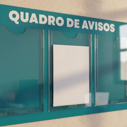 Imagem de Quadro Aviso Gestão Á Vista Informativo Mural Recados Lembrete Organização Empresa Parede Condomínio Academia 3 Displays A4 Acm Verde Turquesa