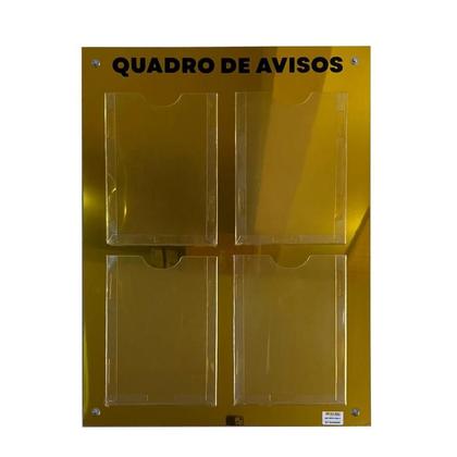 Imagem de Quadro Aviso Gestão Á Vista Mural Informativo Recado Lembrete Porta Folhas Empresas Parede Organização 4 Displays A4 Acm Dourado Espelhado