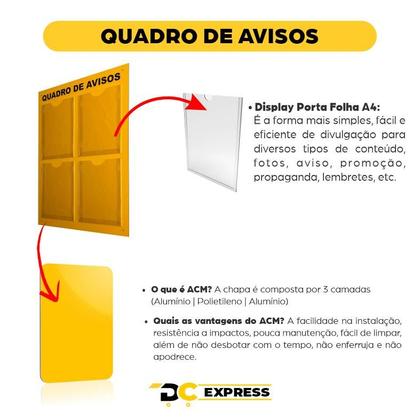 Imagem de Quadro Aviso Gestão Acm Amarelo C/4 Displays A4 Transparente