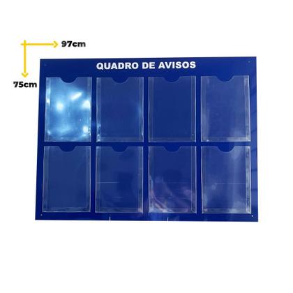 Imagem de Quadro Avisos Gestão Á Vista 8 Displays A4 ACM Azul Organização Profissional Painel Mural Recados Lembretes Parede Empresa Condomínio Academia