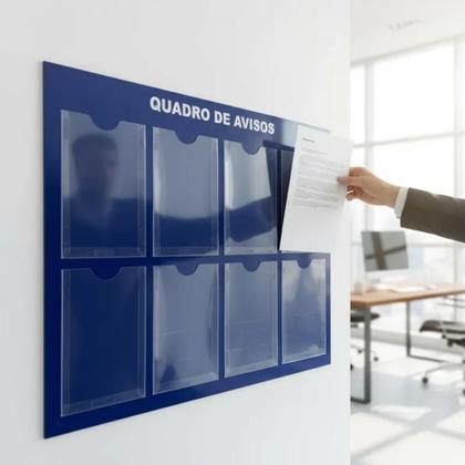 Imagem de Quadro Avisos Gestão Á Vista 8 Displays A4 ACM Azul Organização Profissional Painel Mural Recados Lembretes Parede Empresa Condomínio Academia