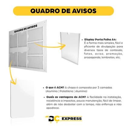 Imagem de Quadro Avisos Gestão Mural 7 Displays A4 ACM Branco