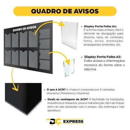 Imagem de Quadro Avisos Gestão Mural 8 Displays A4 e 4 A5 Acm Preto