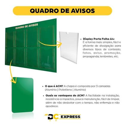 Imagem de Quadro Avisos Informativo Gestão 8 Displays A4 Acm Verde