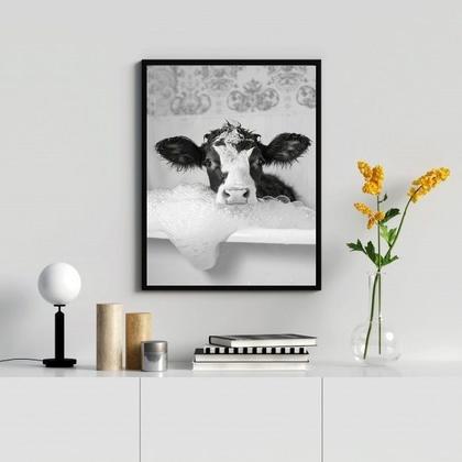 Imagem de Quadro Banheiro Vaquinha Tomando Banho 45x34cm - com vidro