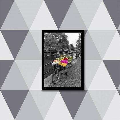 Imagem de Quadro Bicicleta com Flores Coloridas 45x34cm - com vidro