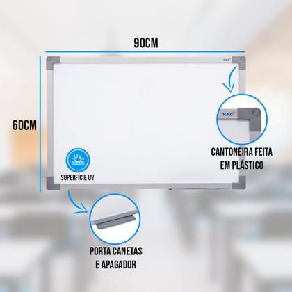Imagem de Quadro Branco 90x60 cm Lousa Com Moldura MDF alumínio soft com 4 canetas e apagador