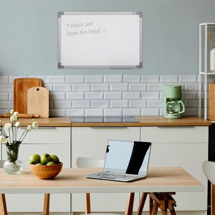 Imagem de Quadro Branco 90x60 cm Lousa Com Moldura MDF alumínio soft com 4 canetas e apagador