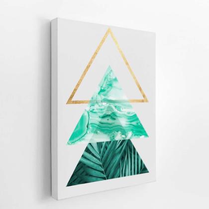 Imagem de Quadro Canvas Folhas E Formas Geométricas Triângulo 60X40Cm