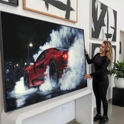 Imagem de Quadro Carro Vermelho Desafiando a Noite Urbana