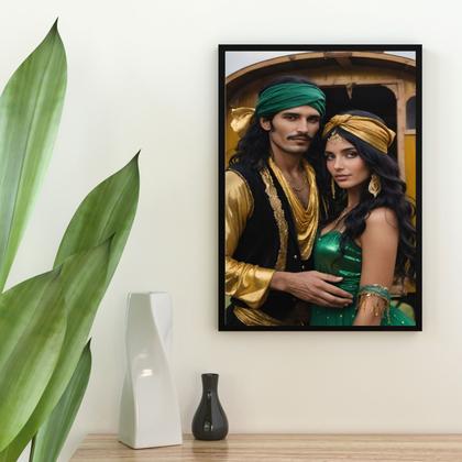 Imagem de Quadro Cigana Esmeralda e Cigano Wladimir 33x24cm - com vidro