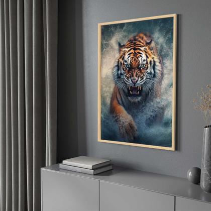 Imagem de Quadro com Moldura 40x60 Tigre de Bengala Águas Vertical  Decorativo Grande Sala Quarto Hall