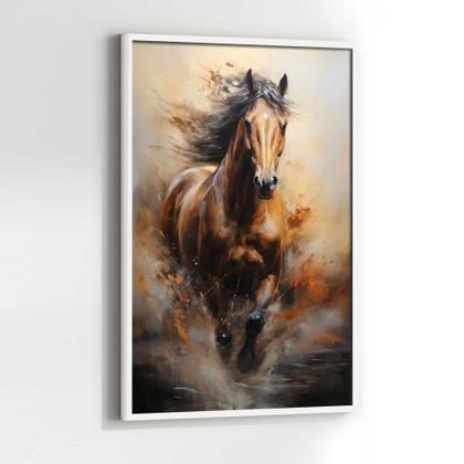 Imagem de Quadro com Moldura 90x60 Cavalos Correndo Pintura Arte Decorativo Grande Sala Quarto Hall