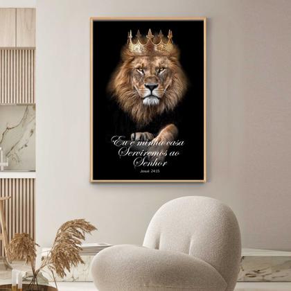 Imagem de Quadro com Moldura Leão de Judá Versículo Decorativo Grande Sala Quarto Hall