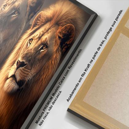 Imagem de Quadro com Moldura Sala Quarto Família de Leão Leões Filhote Decorativo Horizontal Grande Hall