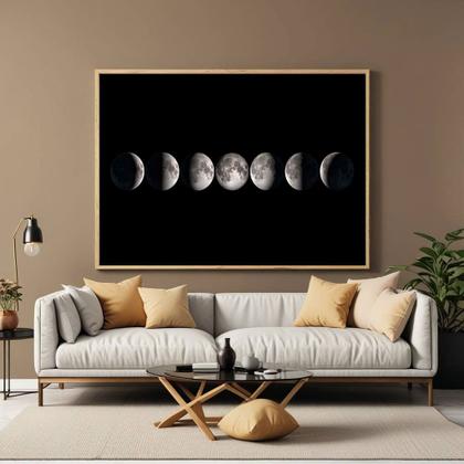 Imagem de Quadro com Moldura Sala Quarto Fases da Lua Decorativo Horizontal Grande Hall