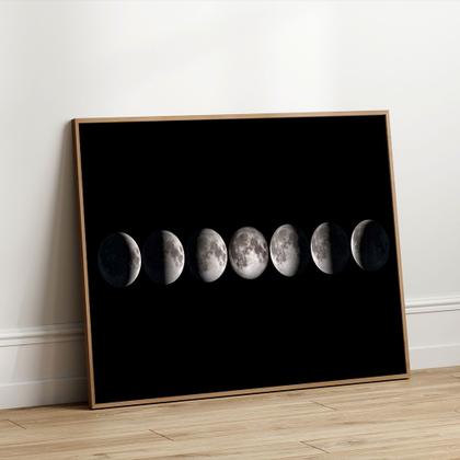 Imagem de Quadro com Moldura Sala Quarto Fases da Lua Decorativo Horizontal Grande Hall