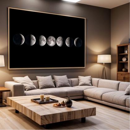Imagem de Quadro com Moldura Sala Quarto Fases da Lua Decorativo Horizontal Grande Hall